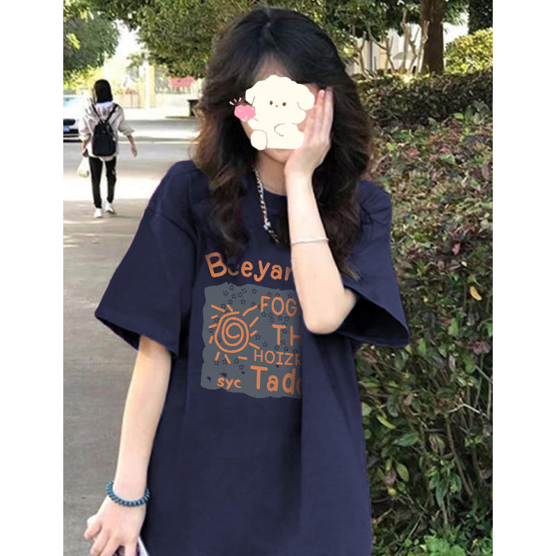 Pure cotton spring and summer new design sense Korean version loose short-sleeved cartoon printed t-shirt top women