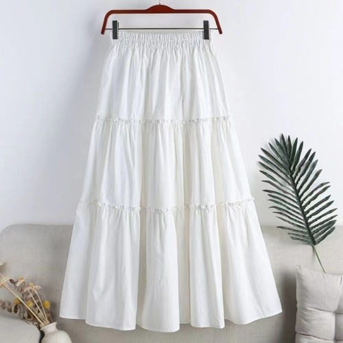 2023 spring and summer new skirt with wooden ear side stitching high waist slim a-line cake skirt mid-length female skirt trendy