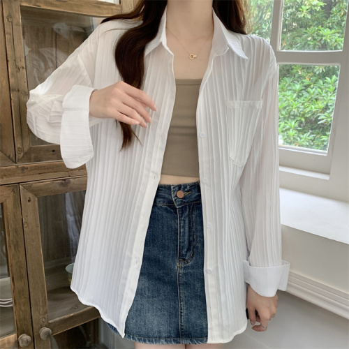 Real shot real price design sense sunscreen shirt jacket summer new loose POLO collar mid-length cardigan top