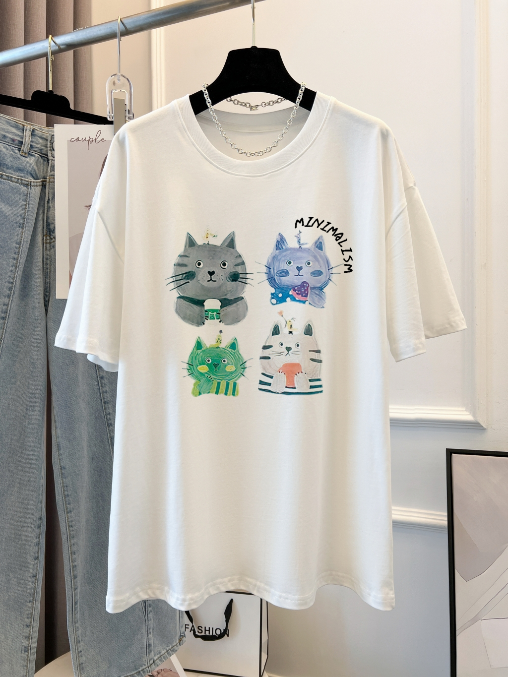 Real shot real price 100% cotton combed cotton printed summer short-sleeved T-shirt women's loose Korean version