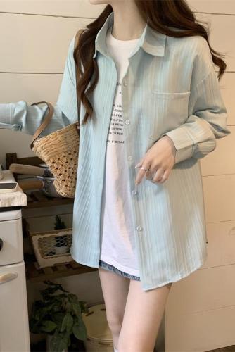 Real shot real price design sense sunscreen shirt jacket summer new loose POLO collar mid-length cardigan top