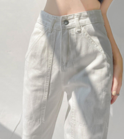 European and American high waist thin straight white jeans women's spring design sweet and spicy overalls pants high street ins tide