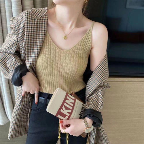 2023 summer new knitted suspenders women's suits with bottoming vests v-neck outerwear trendy