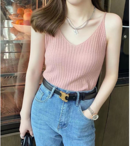 2023 summer new knitted suspenders women's suits with bottoming vests v-neck outerwear trendy