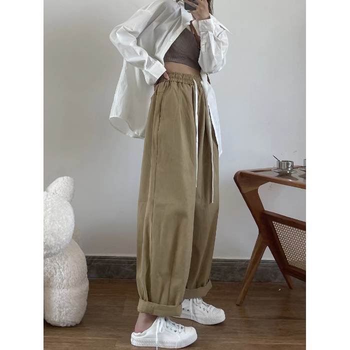 Overalls women's autumn high waist Japanese cotton linen radish pants loose casual wide-leg pants spring and summer