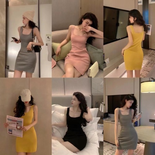 Real price Korean all-match sexy slim-fit sweater sleeveless dress for women