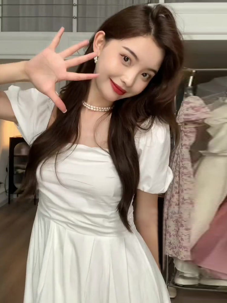 Design sense tie ruffles short-sleeved dress summer 2023 new fashion small fresh girl long skirt tide
