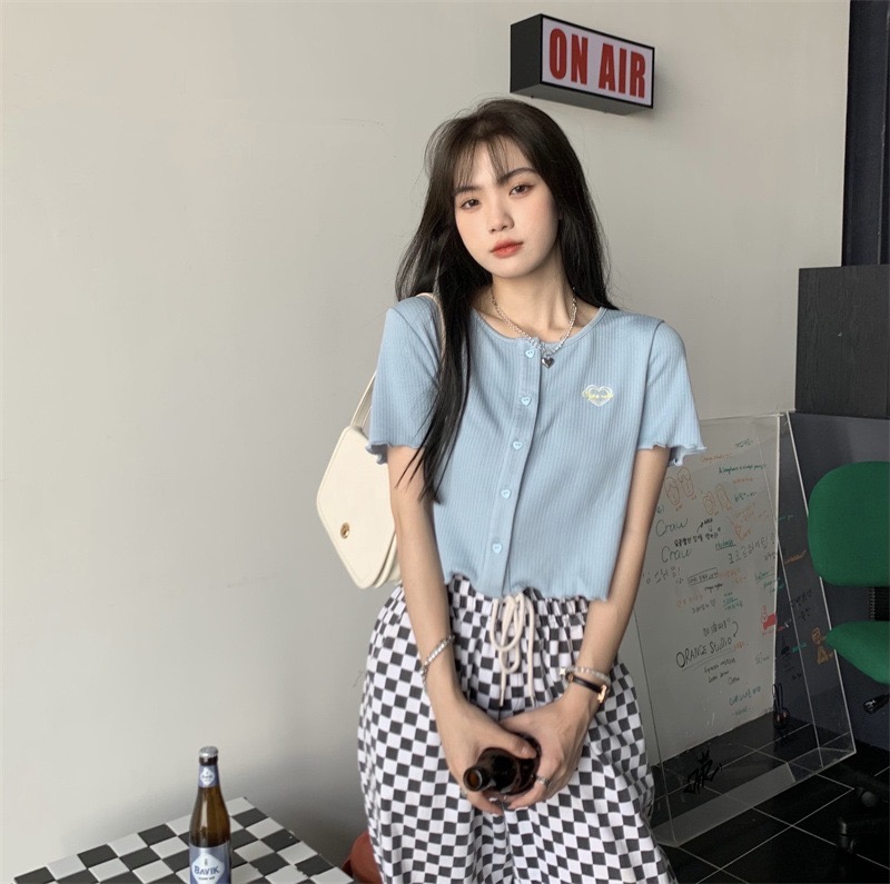 Wood ear side short-sleeved jacket women's summer loose cardigan new temperament short design top