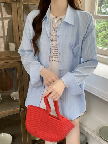 Real shot real price design sense sunscreen shirt jacket summer new loose POLO collar mid-length cardigan top