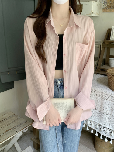 Real shot real price design sense sunscreen shirt jacket summer new loose POLO collar mid-length cardigan top