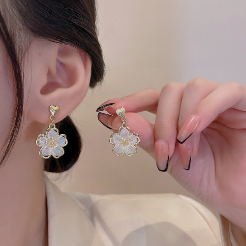 S925 silver needle super fairy temperament acrylic flower earrings women's light luxury niche net red same style love earrings earrings