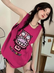 American dragon fruit sleeveless t-shirt top women 2023 summer Hong Kong style retro chic sports vest shoulder camisole