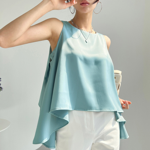 Korean chic summer design wave pattern texture sense satin loose irregular strapless vest sling