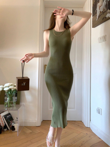 Lazy zoe Lyle knit dress dry cool front and back two wear solid color slim sleeveless sexy dress