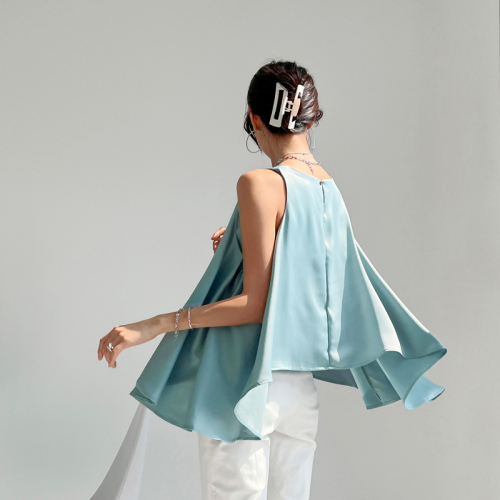 Korean chic summer design wave pattern texture sense satin loose irregular strapless vest sling