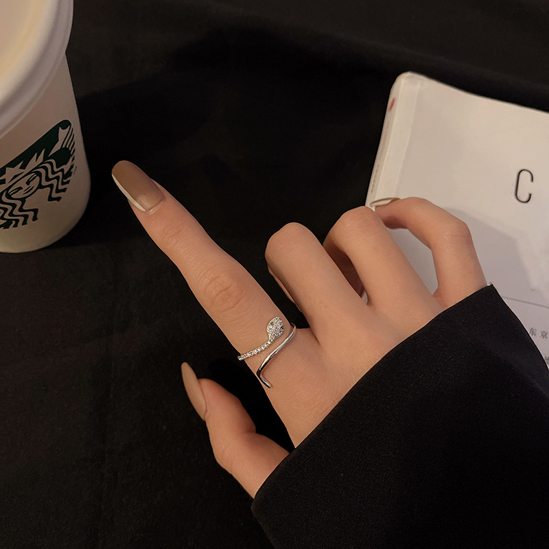 Fashion ins tide design sense small snake micro-inlaid zircon ring girl zodiac animal index finger ring
