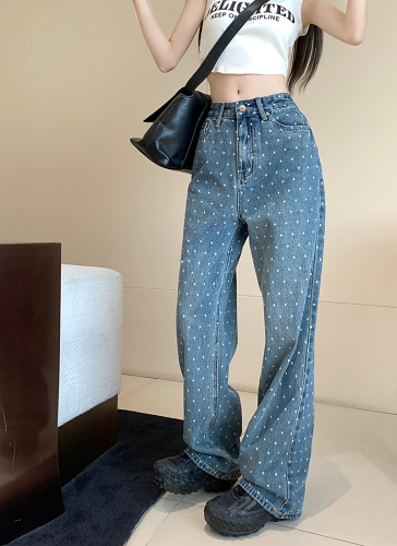 Real price 2023 summer new Xiangling denim wide-leg jeans women's high waist loose mopping pants