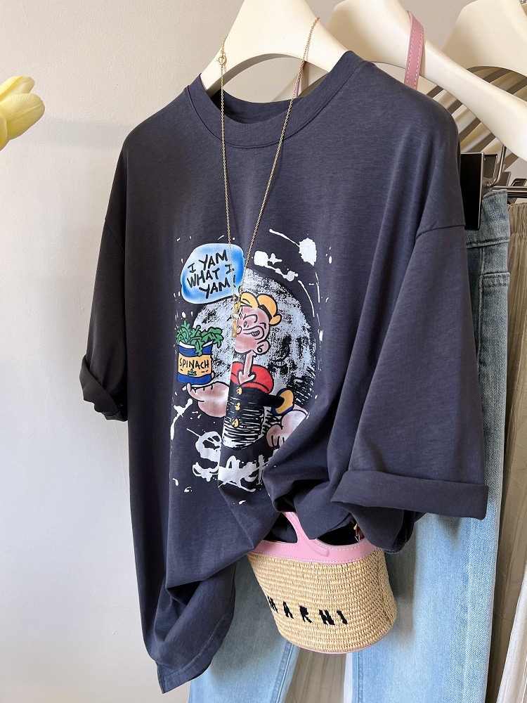 Official picture spring and summer short-sleeved printed T-shirt Four fabrics to choose from Cotton Back collar