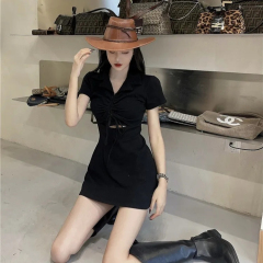 French Hepburn style little black dress summer 2023 new waist slimming dress female