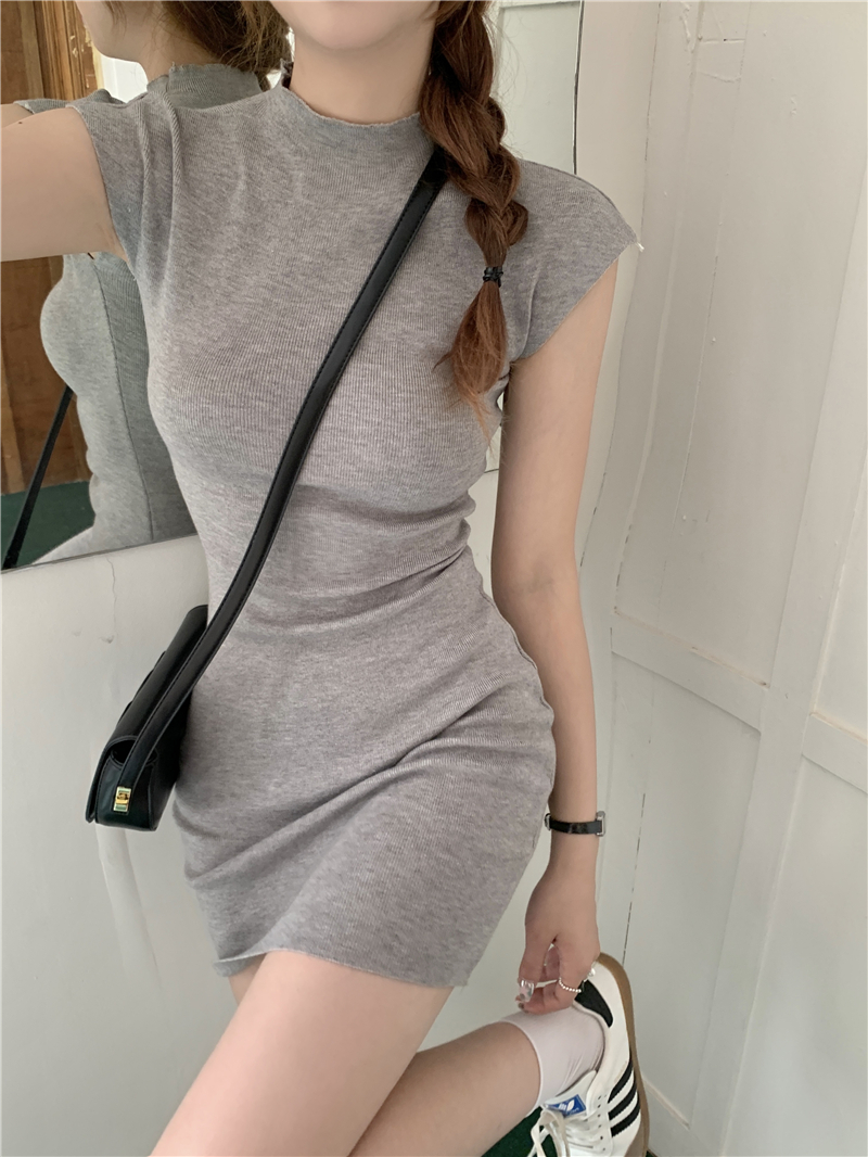 Summer New Elastic Hip Slim Slim Small Flying Sleeve Knitted Dress For Women