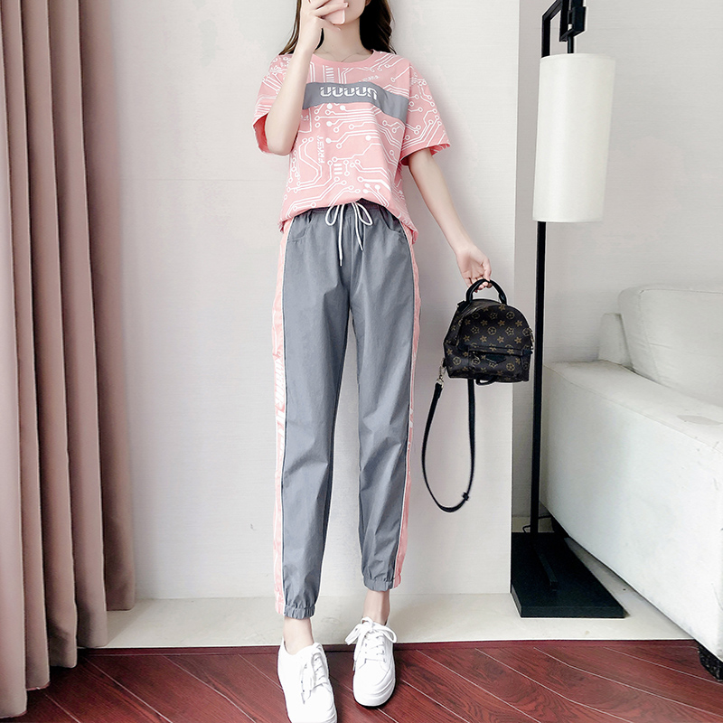Real shot cotton sports suit 2023 summer new short-sleeved suit female students all-match fashion net red style