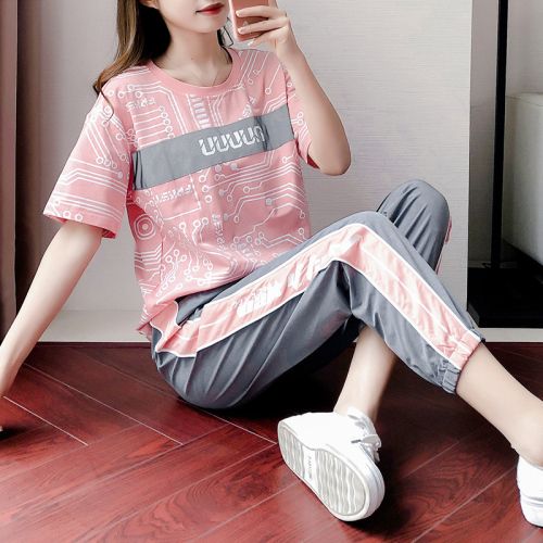 Real shot cotton sports suit 2023 summer new short-sleeved suit female students all-match fashion net red style