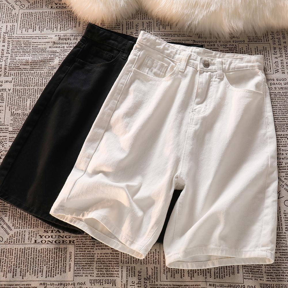 Denim shorts women's summer thin section high waist loose straight five-point pants retro all-match slim wide-leg mid-pants
