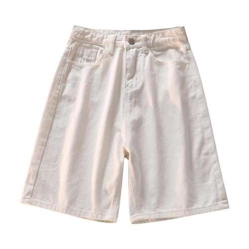 Denim shorts women's summer thin section high waist loose straight five-point pants retro all-match slim wide-leg mid-pants
