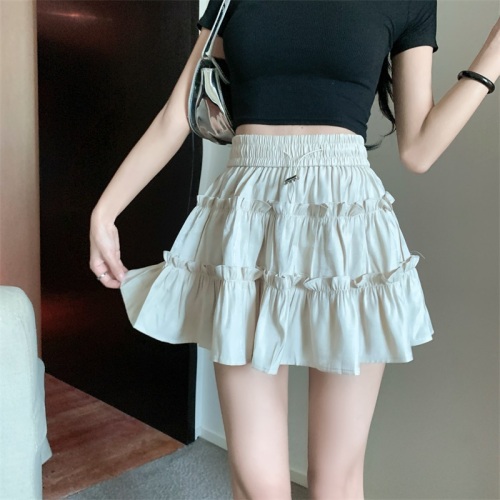 Real shot real price Korean version splicing pleated skirt women's summer fluffy skirt drawstring elastic waist anti-light A-line skirt