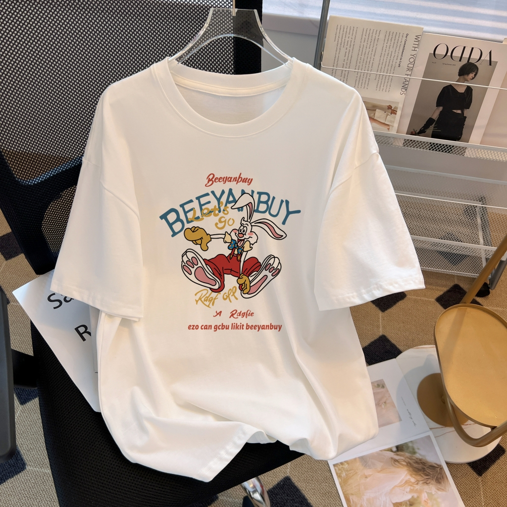 Real shot real price 100% cotton combed cotton printed summer short-sleeved T-shirt women's loose Korean version