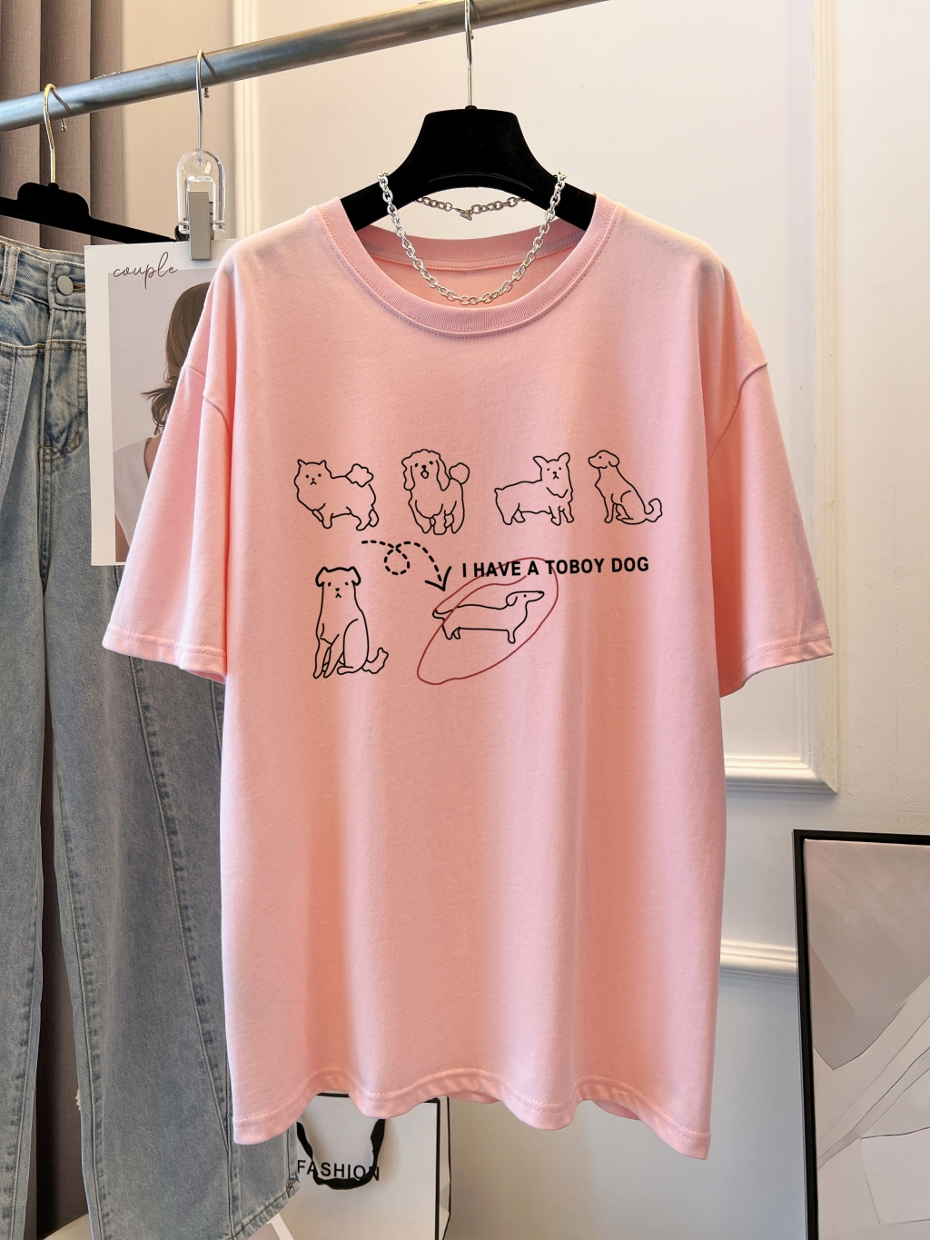Real price pure cotton wrap collar 2023 summer new 200g pure cotton shoulder strip loose print short-sleeved t-shirt
