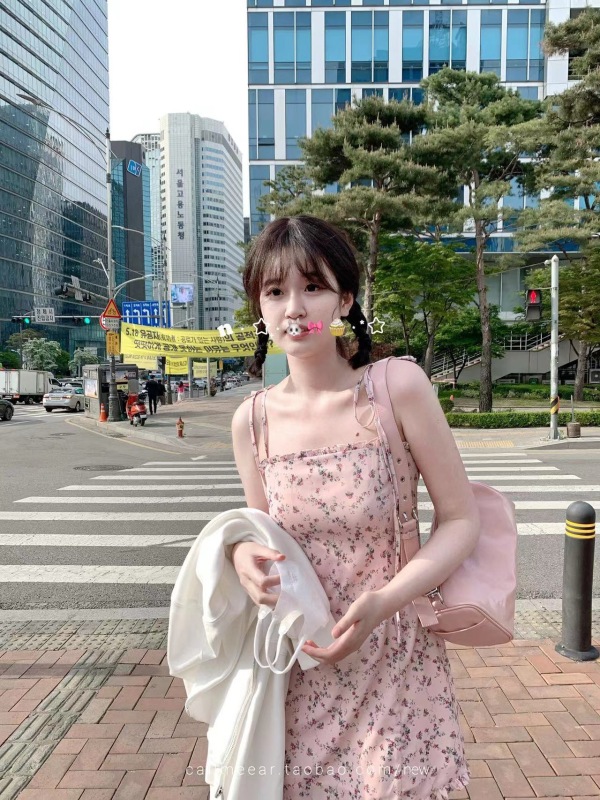 Floral skirt Korean style slim floral suspender dress summer