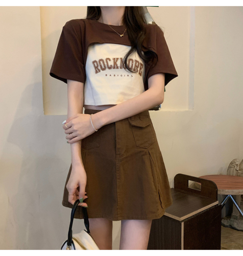 Ice silk ribbed shawl coat two-piece summer blouse suspenders sexy brown