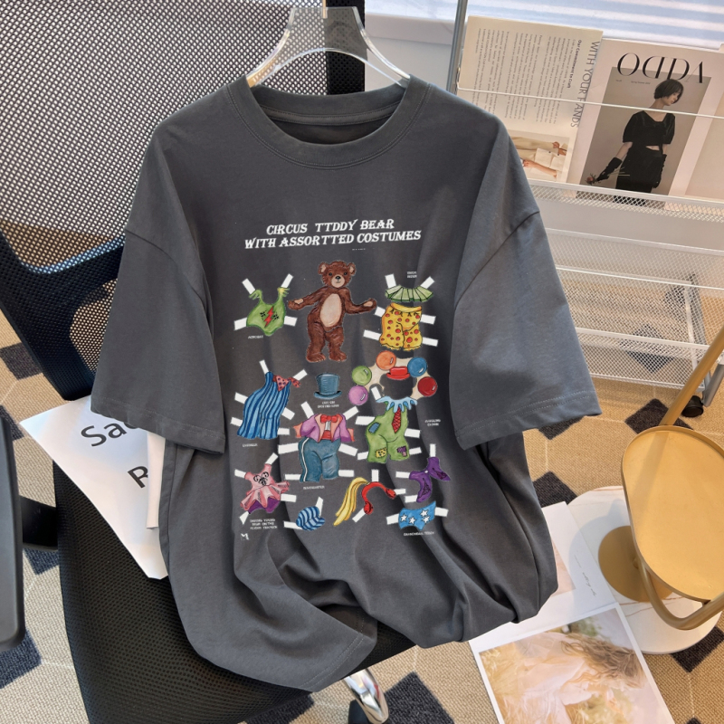 Real shot real price 100% cotton combed cotton printed summer short-sleeved T-shirt women's loose Korean version