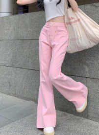 150cm small pink jeans women's summer new straight slimming micro-la loose wide-leg flared pants tide