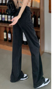 Design sense fried street hot girl high-waisted jeans for small women summer straight loose slim wide-leg long pants trendy