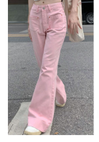 150cm small pink jeans women's summer new straight slimming micro-la loose wide-leg flared pants tide