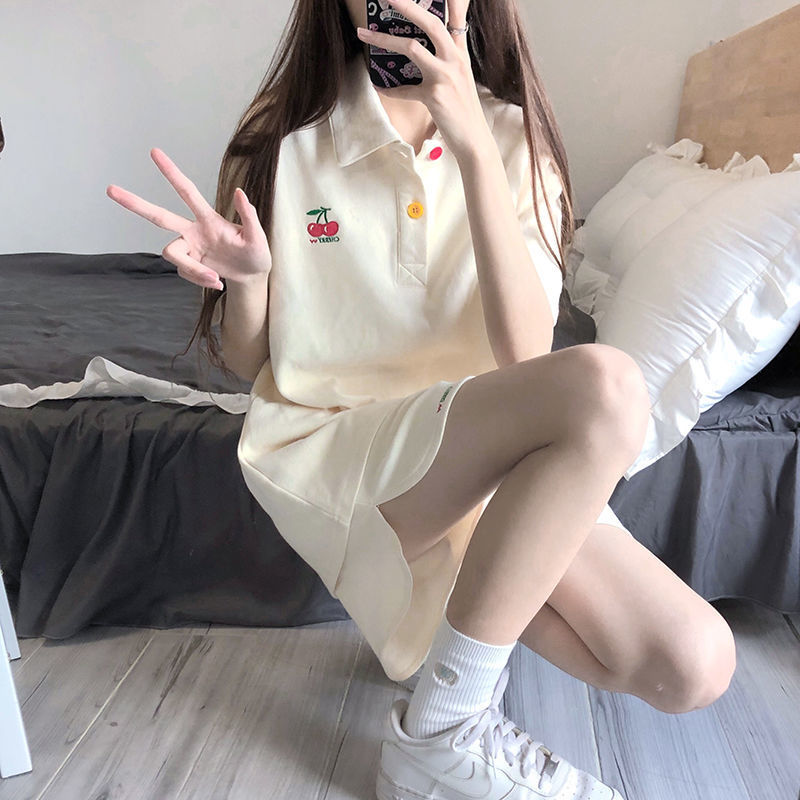 250g waffle two-piece female 2023 summer new heavy industry embroidery student Korean version loose suit