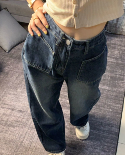 Retro chic hot girl high-waisted jeans female small summer thin section straight loose loose slim wide-leg trousers trendy