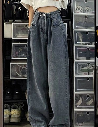 Small retro high-waisted jeans women's design sense autumn Korean style straight loose slim wide-leg long pants trendy