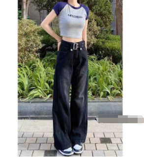 American retro babes drape jeans for small women summer straight high street loose slim wide leg trousers trendy