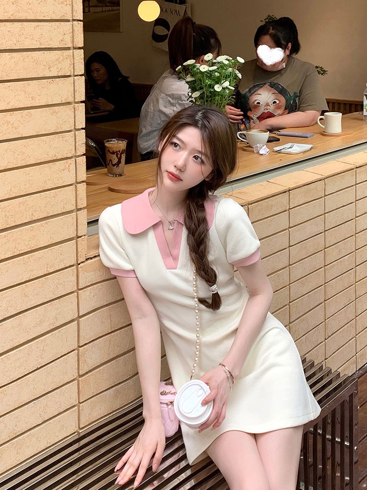 Waist style French small stature sweet spicy pure desire polo academy style short dress children's new summer