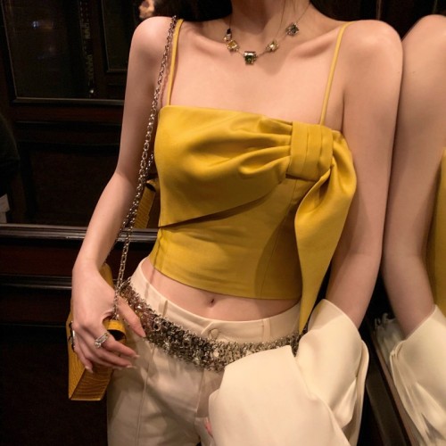 CHICYOU Advanced Positive Yellow Three-dimensional Big Bow Knot Sexy Hot Girl Slim Slim Slim Suspender Top Female FF