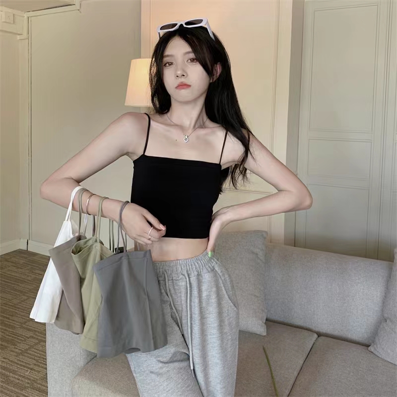 Beautiful back tube top bottoming anti-light wrapping top summer wear short hot girl sleeveless elastic suspenders