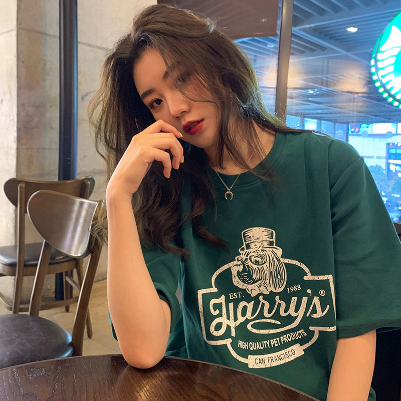 Real shot loose women's T-shirt 2023 summer new loose niche bm Korean version top short-sleeved T-shirt female