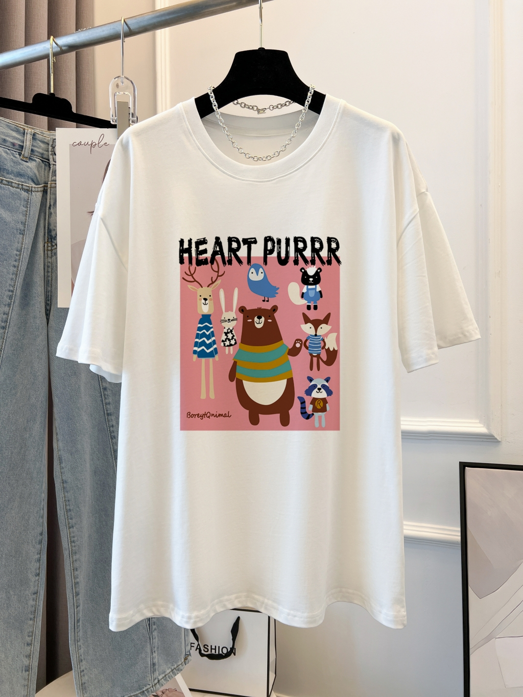 Real shot real price 100% cotton combed cotton printed summer short-sleeved T-shirt women's loose Korean version