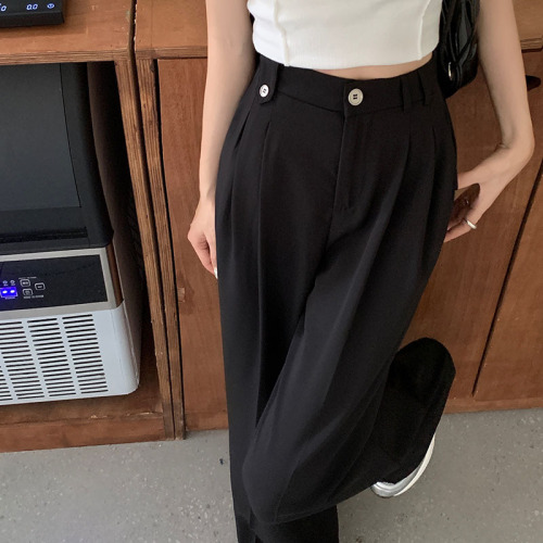 Real price thin material suit pants women's loose and thin vertical pants with elastic high waist wide leg pants 2023