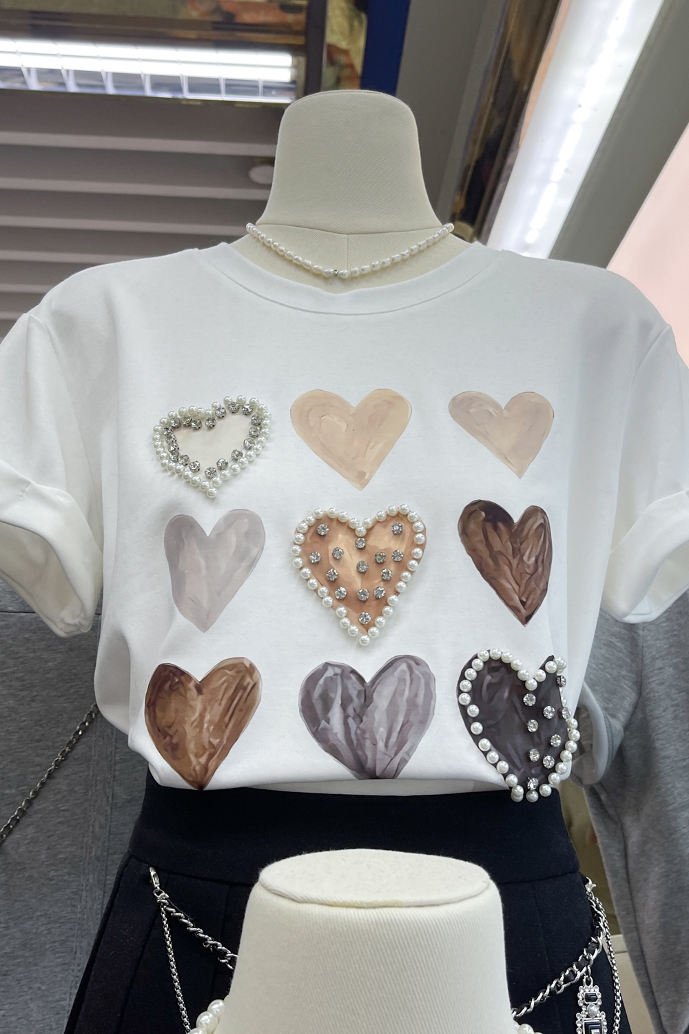 Pure cotton all-match love pearl short-sleeved T-shirt women's summer design sense niche loose shoulder chic top