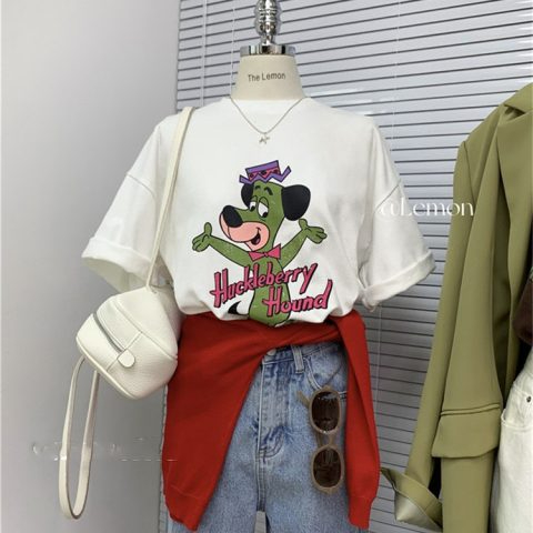 High-purity cotton ribbed collar back pack collar dropped shoulders new T-shirt versatile plus size women's clothing