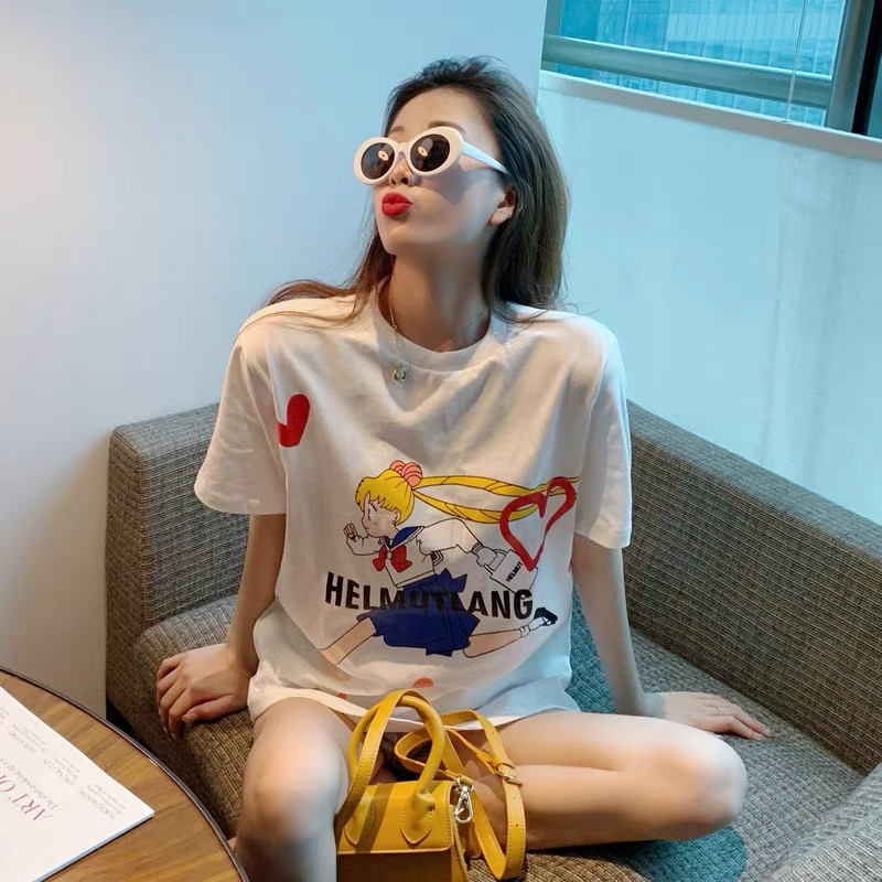 High-purity cotton ribbed collar back pack collar dropped shoulders new T-shirt versatile plus size women's clothing